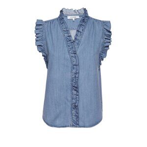 FRAME Lauren Ruffled Chambray Blouse